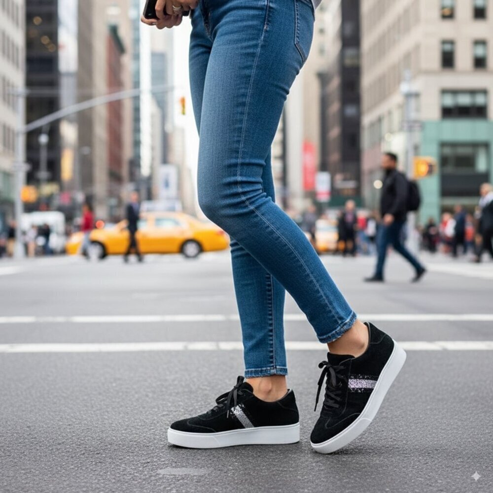 Kaanas Black Suede Fashion Sneaker Size 6